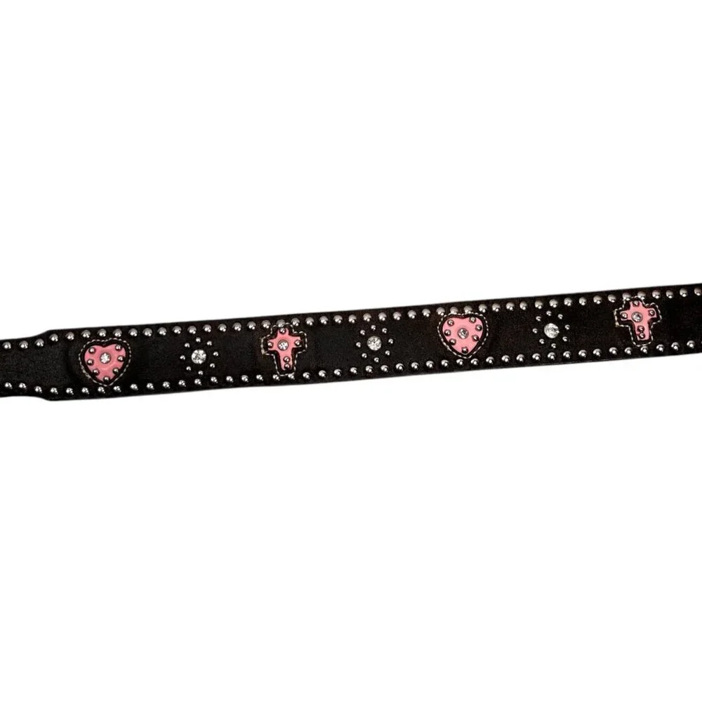 Nocona Girls Western Belt Studded Pink Cross Heart